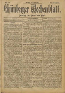 Grünberger Wochenblatt: Zeitung für Stadt und Land, No. 73. (19. Juni 1906)