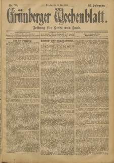 Grünberger Wochenblatt: Zeitung für Stadt und Land, No. 76. (23. Juni 1906)