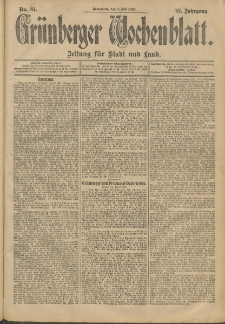 Grünberger Wochenblatt: Zeitung für Stadt und Land, No. 81. (7. Juli 1906)