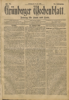 Grünberger Wochenblatt: Zeitung für Stadt und Land, No. 91. (31. Juli 1906)