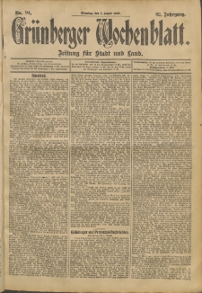 Grünberger Wochenblatt: Zeitung für Stadt und Land, No. 94. (7. August 1906)