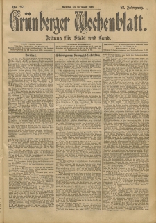 Grünberger Wochenblatt: Zeitung für Stadt und Land, No. 97. (14. August 1906)