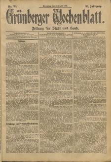 Grünberger Wochenblatt: Zeitung für Stadt und Land, No. 98. (16. August 1906)