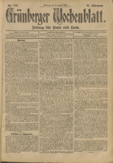Grünberger Wochenblatt: Zeitung für Stadt und Land, No. 100. (21. August 1906)