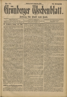 Grünberger Wochenblatt: Zeitung für Stadt und Land, No. 112. (18. September 1906)