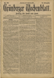 Grünberger Wochenblatt: Zeitung für Stadt und Land, No. 113. (20. September 1906)