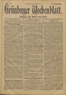 Grünberger Wochenblatt: Zeitung für Stadt und Land, No. 128. (25. Oktober 1906)