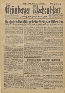 Grünberger Wochenblatt: Zeitung für Stadt und Land, No. 1. (2. Januar 1933)
