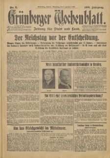 Grünberger Wochenblatt: Zeitung für Stadt und Land, No. 2. (3. Januar 1933)