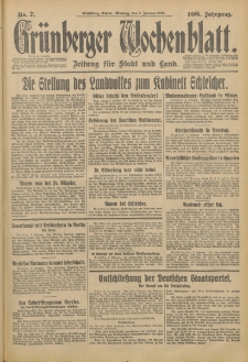 Grünberger Wochenblatt: Zeitung für Stadt und Land, No. 7. (9. Januar 1933)