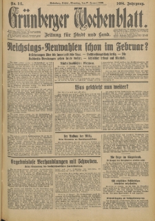 Grünberger Wochenblatt: Zeitung für Stadt und Land, No. 14. (17. Januar 1933)