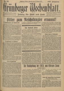 Grünberger Wochenblatt: Zeitung für Stadt und Land, No. 25. (30. Januar 1933)
