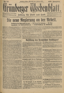 Grünberger Wochenblatt: Zeitung für Stadt und Land, No. 27. (1. Februar 1933)
