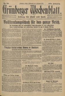 Grünberger Wochenblatt: Zeitung für Stadt und Land, No. 39. (15. Februar 1933)