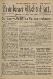 Grünberger Wochenblatt: Zeitung für Stadt und Land, No. 46. (23. Februar 1933)