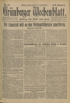 Grünberger Wochenblatt: Zeitung für Stadt und Land, No. 47. (24. Februar 1933)