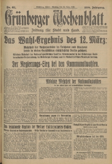 Grünberger Wochenblatt: Zeitung für Stadt und Land, No. 61. (13. März 1933)