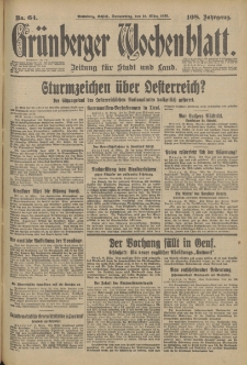 Grünberger Wochenblatt: Zeitung für Stadt und Land, No. 63. (15. März 1933)