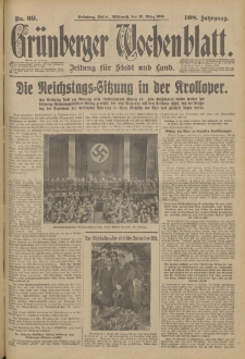 Grünberger Wochenblatt: Zeitung für Stadt und Land, No. 69. (22. März 1933)