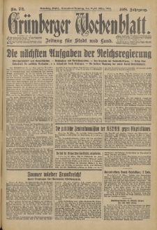 Grünberger Wochenblatt: Zeitung für Stadt und Land, No. 72. (25./26. März 1933)
