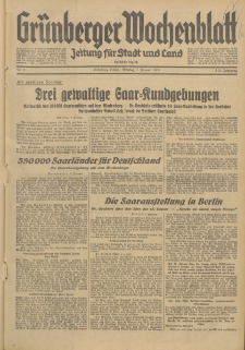 Gr&uuml;nberger Wochenblatt: Zeitung f&uuml;r Stadt und Land, No. 5. (7. Januar 1935)