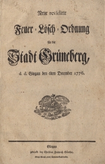 Neue revidirte Feuer-L&ouml;sch-Ordnung f&uuml;r die Stadt