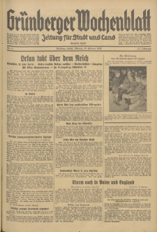 Gr&uuml;nberger Wochenblatt: Zeitung f&uuml;r Stadt und Land, No. 41. (18. Februar 1935)