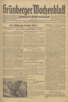 Gr&uuml;nberger Wochenblatt: Zeitung f&uuml;r Stadt und Land, No. 44. (21. Februar 1935)