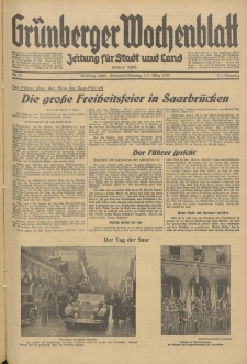 Grünberger Wochenblatt: Zeitung für Stadt und Land, No. 52. (2./3. März 1935)