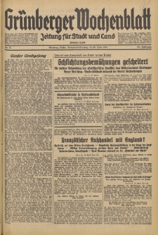 Gr&uuml;nberger Wochenblatt: Zeitung f&uuml;r Stadt und Land, No. 91. (18./19. April 1936)
