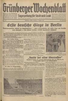 Gr&uuml;nberger Wochenblatt: Tageszeitung f&uuml;r Stadt und Land, No. 179. (3. August 1936)