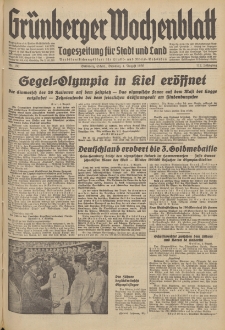 Gr&uuml;nberger Wochenblatt: Tageszeitung f&uuml;r Stadt und Land, No. 180. (4. August 1936)