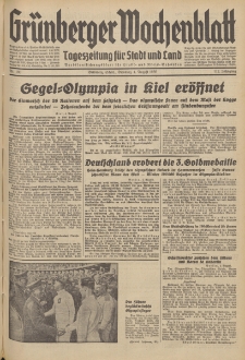 Grünberger Wochenblatt: Tageszeitung für Stadt und Land, No. 180. (4. August 1936)