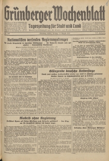 Gr&uuml;nberger Wochenblatt: Tageszeitung f&uuml;r Stadt und Land, No. 189. (14. August 1936)