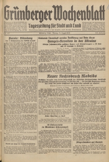 Gr&uuml;nberger Wochenblatt: Tageszeitung f&uuml;r Stadt und Land, No. 197. (24. August 1936)