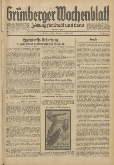 Grünberger Wochenblatt: Zeitung für Stadt und Land, No. 84. (9. April 1935)