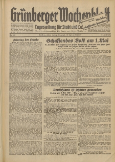 Grünberger Wochenblatt: Tageszeitung für Stadt und Land, No. 100. (30. April 1937)