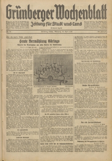Grünberger Wochenblatt: Zeitung für Stadt und Land, No. 85. (10. April 1935)