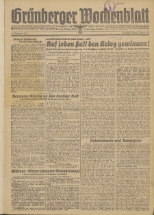Gr&uuml;nberger Wochenblatt: Zeitung f&uuml;r Stadt und Land, No.1. (3. Januar 1944)