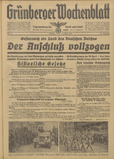 Grünberger Wochenblatt: Tageszeitung für Stadt und Land, No. 61. (14. März 1938)