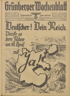 Grünberger Wochenblatt: Tageszeitung für Stadt und Land, No. 84. (9./10. April 1938)