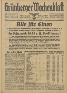 Grünberger Wochenblatt: Tageszeitung für Stadt und Land, No. 85. (11. April 1938)