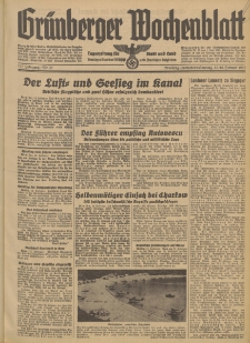 Grünberger Wochenblatt: Tageszeitung für Stadt und Land, No. 38. (14./15. Februar 1942)