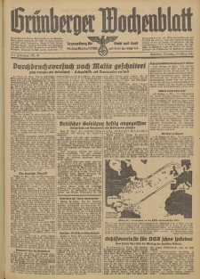 Gr&uuml;nberger Wochenblatt: Tageszeitung f&uuml;r Stadt und Land, No. 70. (24. M&auml;rz 1942)