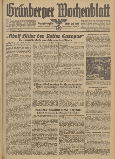 Grünberger Wochenblatt: Tageszeitung für Stadt und Land, No. 92. (21. April 1942)