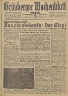 Grünberger Wochenblatt: Tageszeitung für Stadt und Land, No. 97. (27. April 1942)