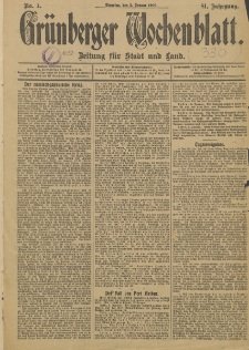 Grünberger Wochenblatt: Zeitung für Stadt und Land, No. 1. (3. Januar 1905)