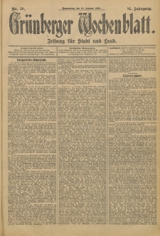 Grünberger Wochenblatt: Zeitung für Stadt und Land, No. 20. (16. Februar 1905)