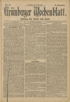 Grünberger Wochenblatt: Zeitung für Stadt und Land, No. 72. (17. Juni 1905)