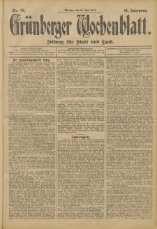Grünberger Wochenblatt: Zeitung für Stadt und Land, No. 73. (20. Juni 1905)